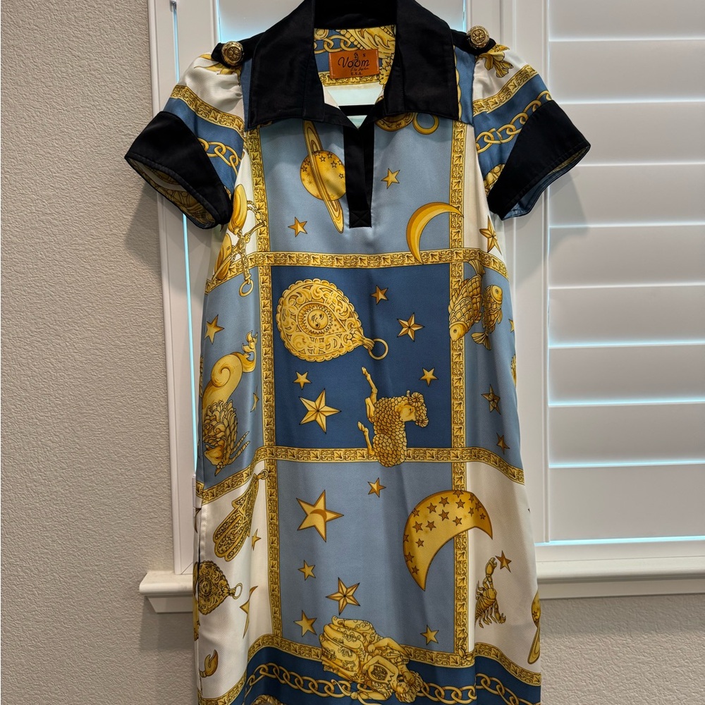 Versace (inspired) Blue and Gold Patterned Dress